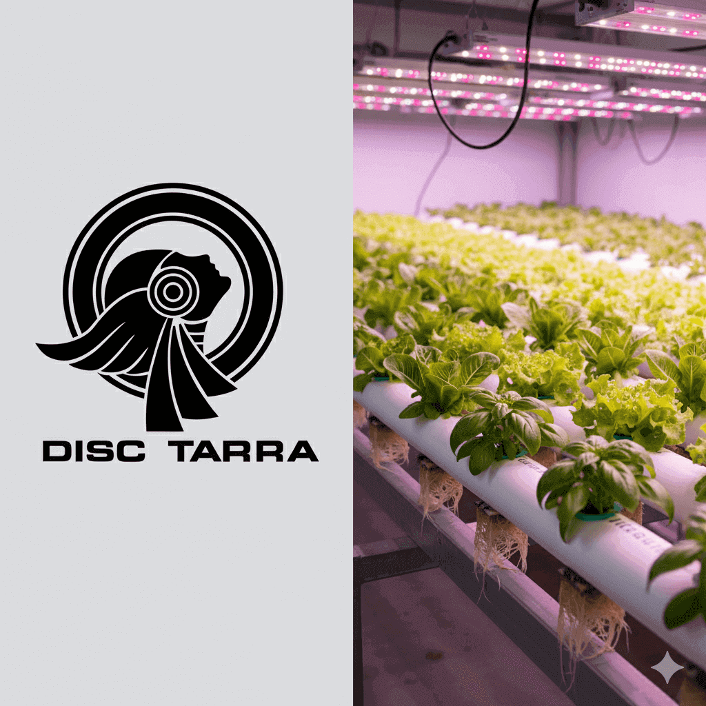 logo disc tarra dan foto hidroponik ilustrasi jasa website profesional anti bangkrut