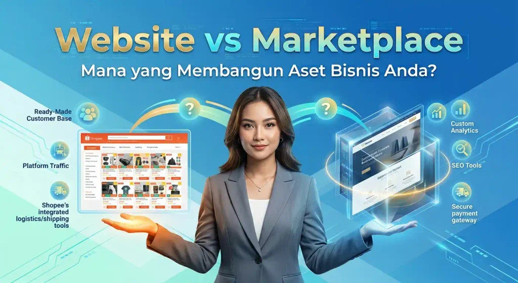 ilustrasi perbandingan website vs marketplace