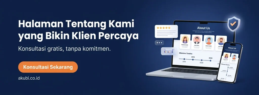 Banner konsultasi pembuatan halaman tentang kami profesional Akubi Web Design