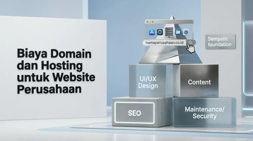 Ilustrasi biaya domain dan hosting sebagai fondasi dalam total biaya website perusahaan